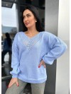 Легкий жіночий светр із вирізом блакитного кольору 31725