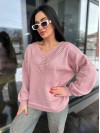Легкий жіночий светр із вирізом пудрового кольору 31730