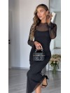 Легка комбінована сукня міді з сіткою чорного кольору 30658