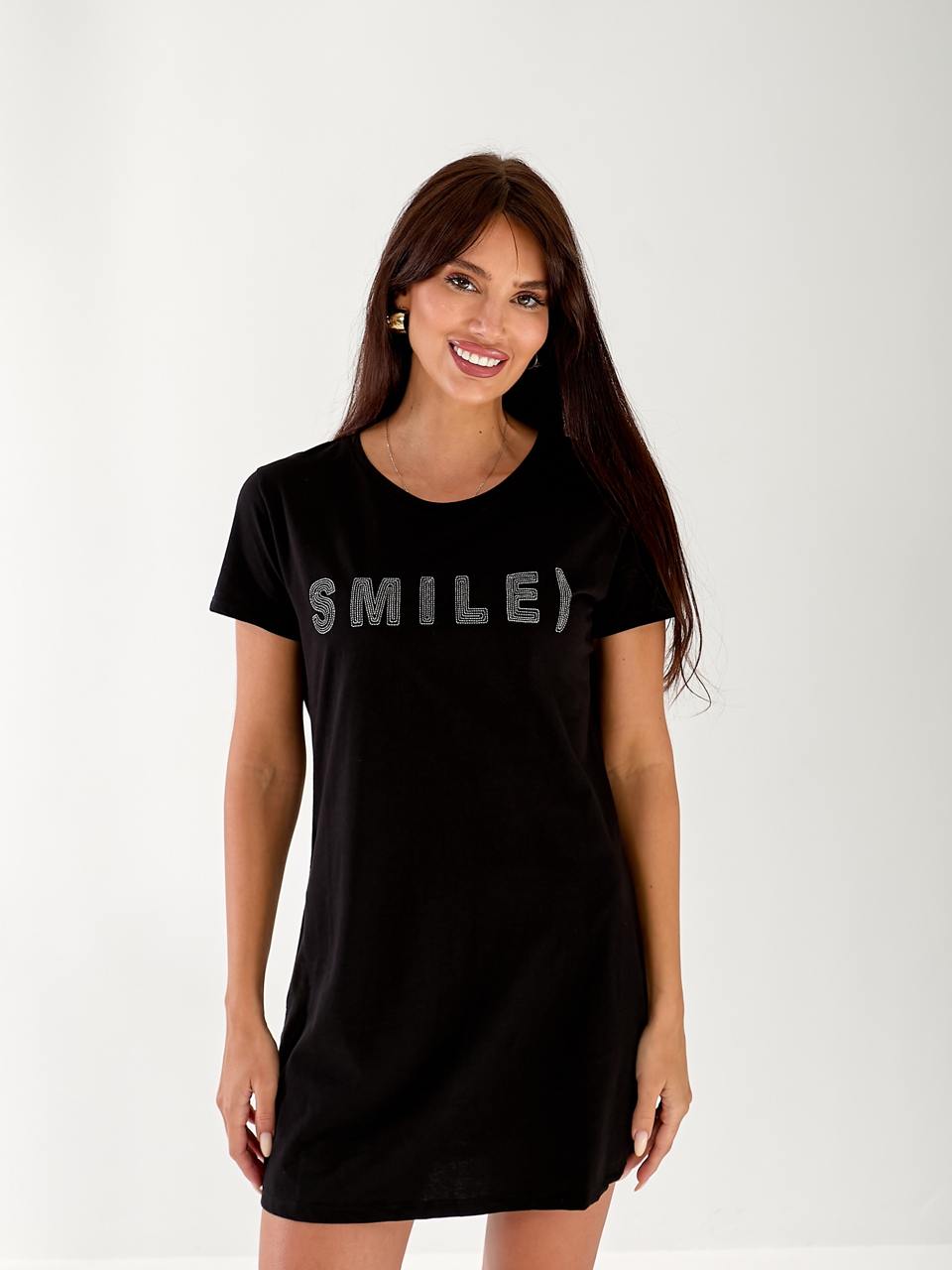 Легкое платье-футболка с надписью черного цвета 33302