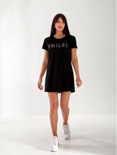 Легкое платье-футболка с надписью черного цвета 33302
