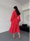 Легка сукня міді на запах у горох червоного кольору 32584