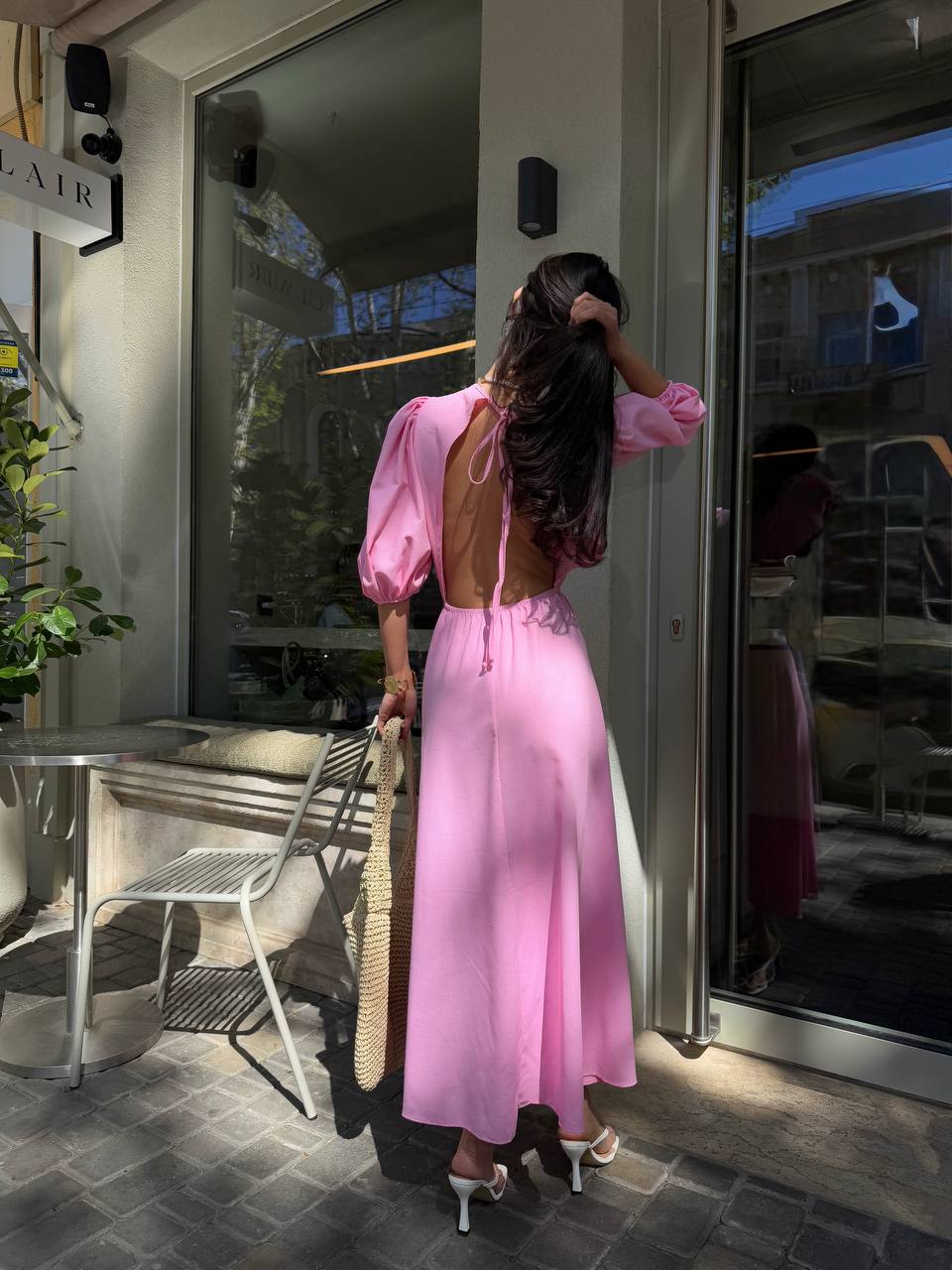 Легка сукня міді з відкритою спинкою рожевого кольору 32957