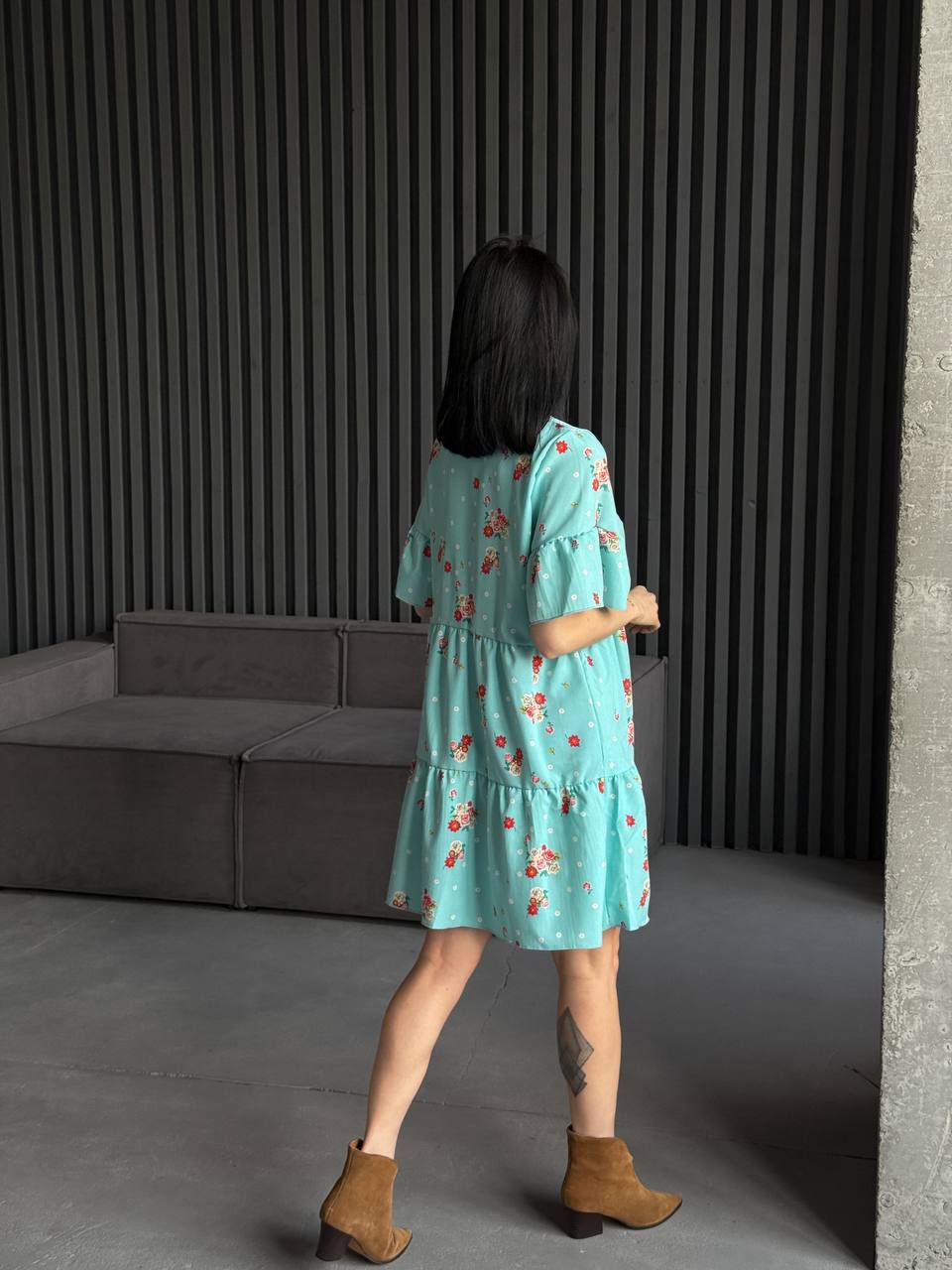 Легкое платье мини мятного цвета 31875