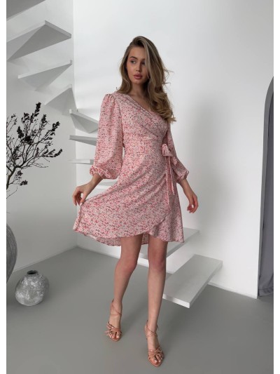 Легкое платье мини на запах розового цвета 32905