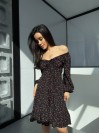 Легкое платье мини на завязках в цветок черного цвета 32539
