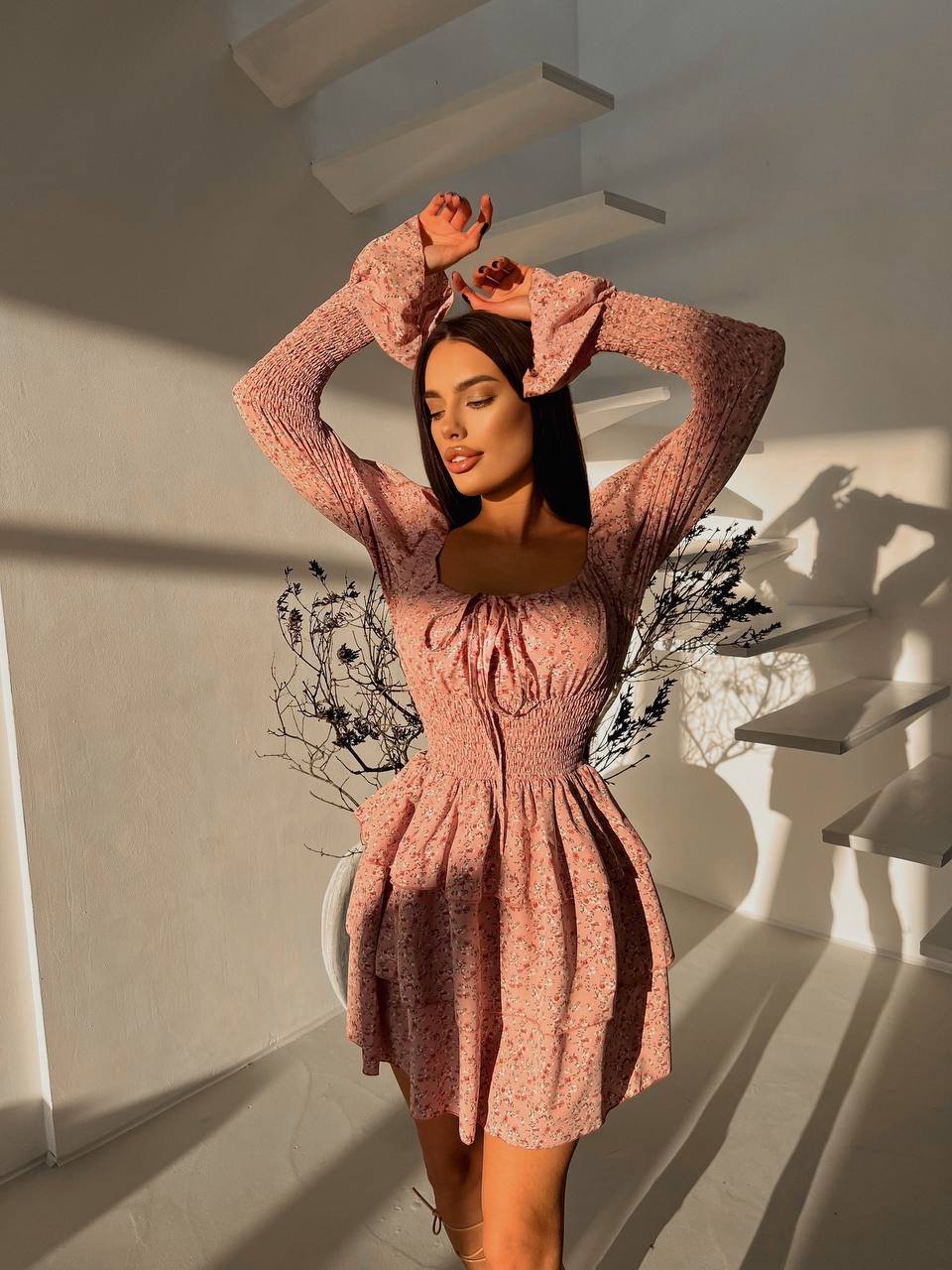 Легка сукня міні рожевого кольору 31833