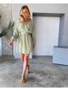 Легка сукня міні з поясом фiсташкового кольору 32575