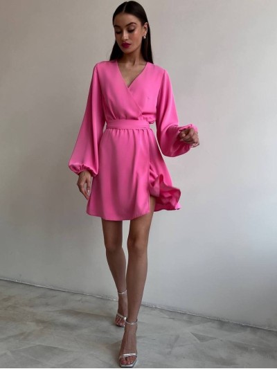 Легкое платье мини с поясом малинового цвета 32573