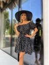 Легка сукня мінi з поясом в горох чорного кольору 32050