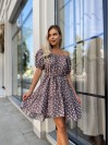 Легка сукня мінi з поясом в горох кавового кольору 32052