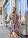 Легка сукня мінi з поясом в горох кавового кольору 32052