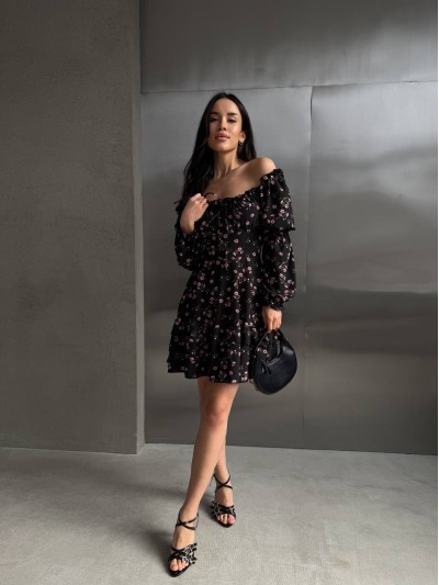 Легкое платье мини с рукавом черного цвета 32953