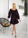Легка сукня міні з рукавом у квітку чорного кольору 31857