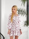 Легка сукня міні з рукавом у квітку молочного кольору 31859
