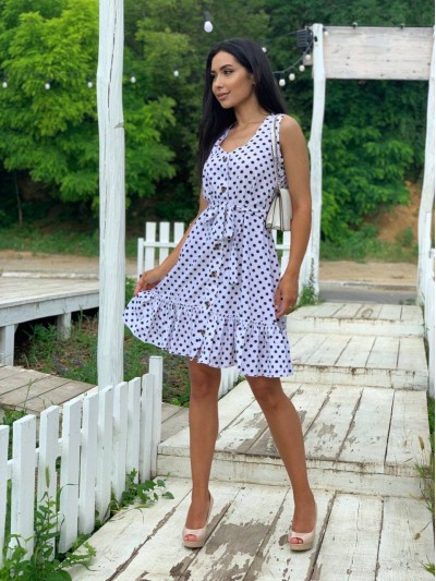 Легкое платье мини в горох молочного цвета 32401