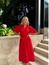 Легка сукня на запах із поясом червоного кольору 32333