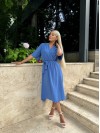 Легка сукня на запах із поясом синього кольору 32330