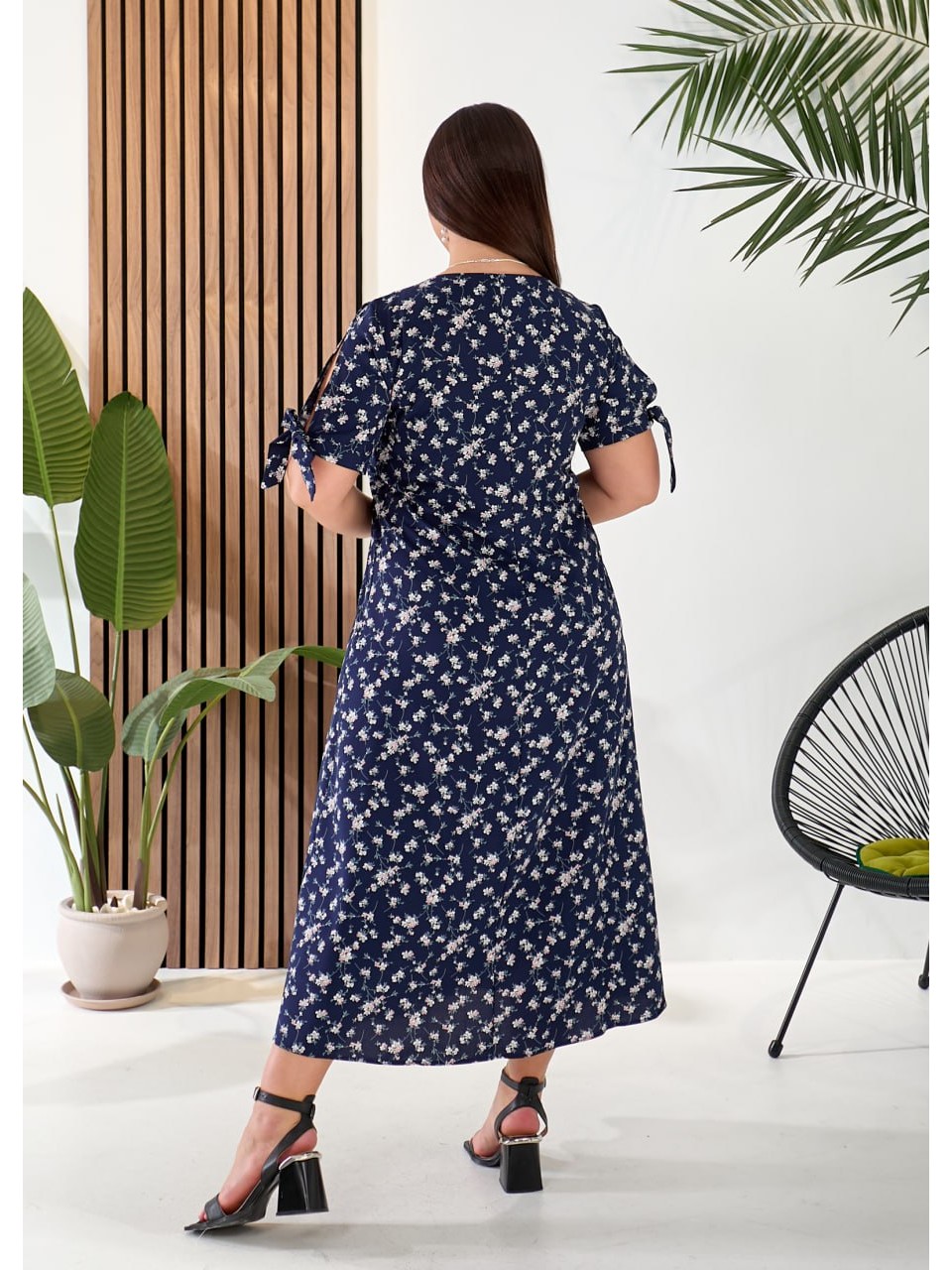 Літнє плаття міді вільного крою синього кольору 33283