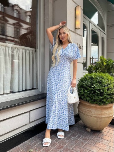 Літнє плаття міді у квітку блакитного кольору 33385