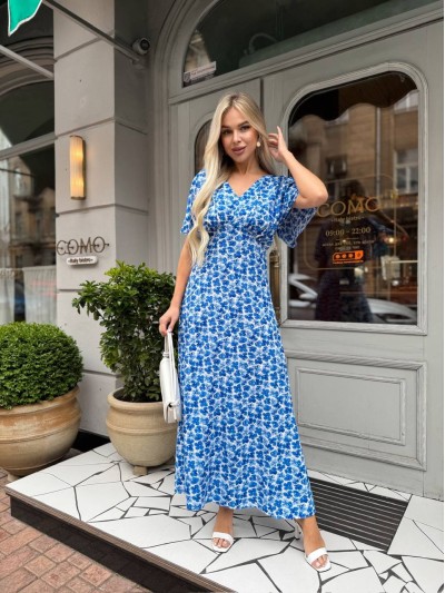 Літнє плаття міді у квітку синього кольору 33383