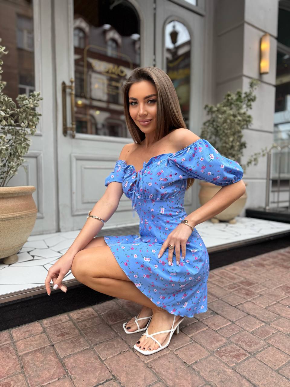 Літня сукня міні синього кольору 33208