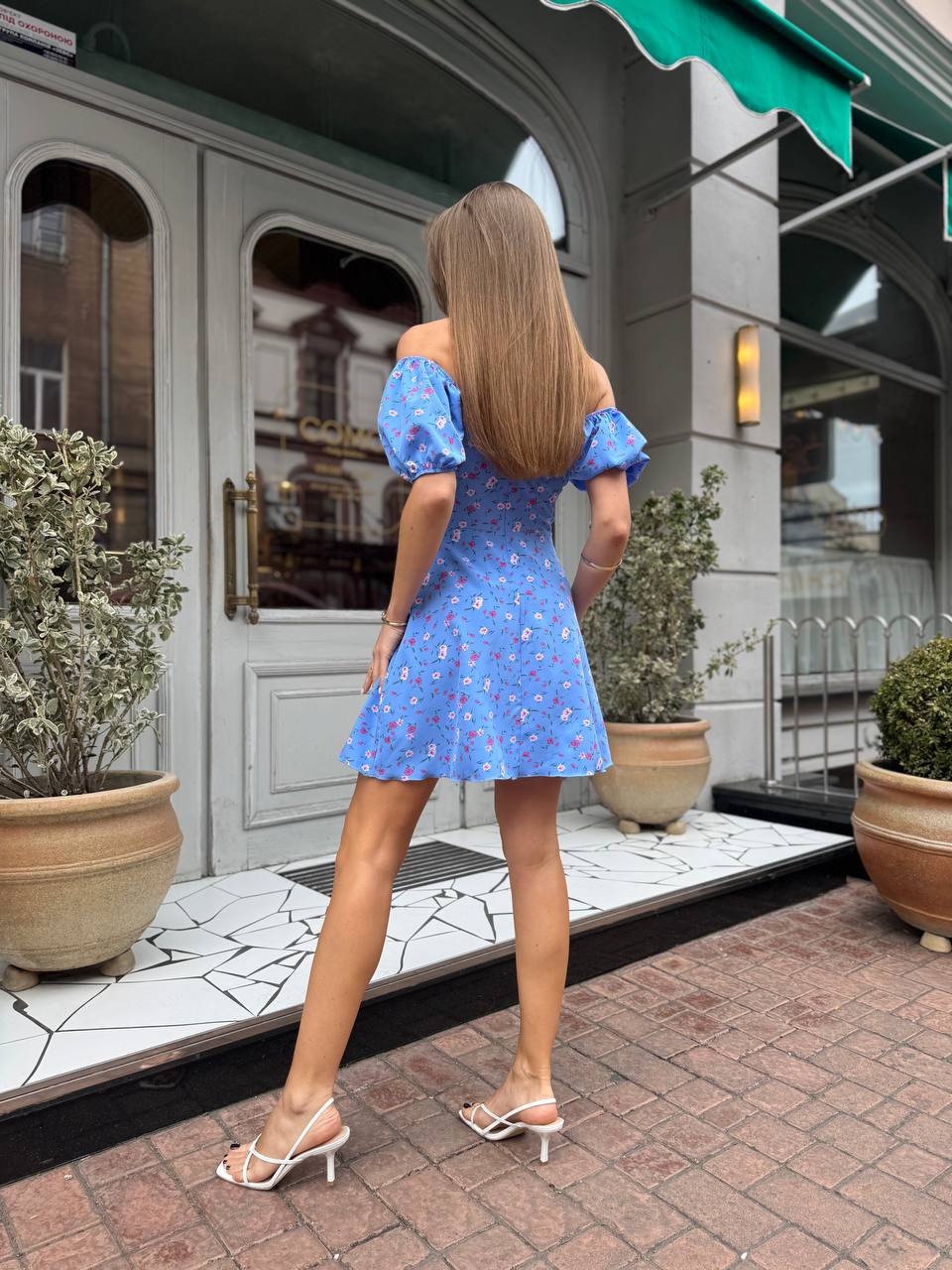 Літня сукня міні синього кольору 33208