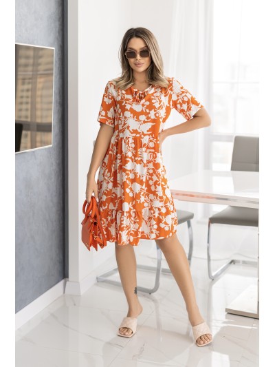 Летнее платье свободного кроя в цветок оранжевого цвета 33215