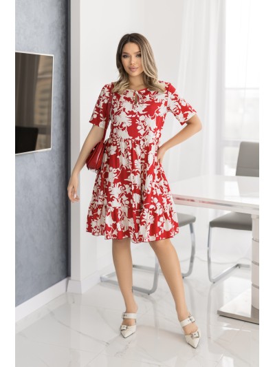 Летнее платье свободного кроя в цветок красного цвета 33216