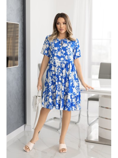 Летнее платье свободного кроя в цветок синего цвета 33217