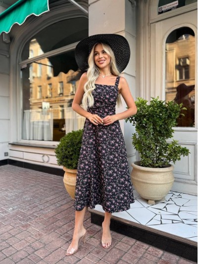 Літня сукня міді з відкритою спинкою чорного кольору 33640