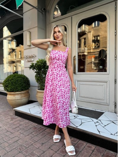 Літня сукня міді з відкритою спинкою рожевого кольору 33638