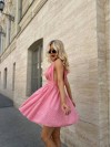 Літня сукня клеш з вирізом на грудях пудрового кольору 33594
