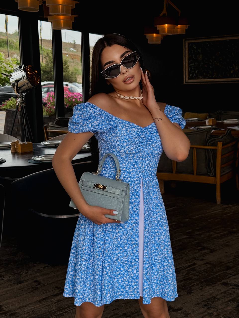 Літня сукня міні блакитного кольору 33661