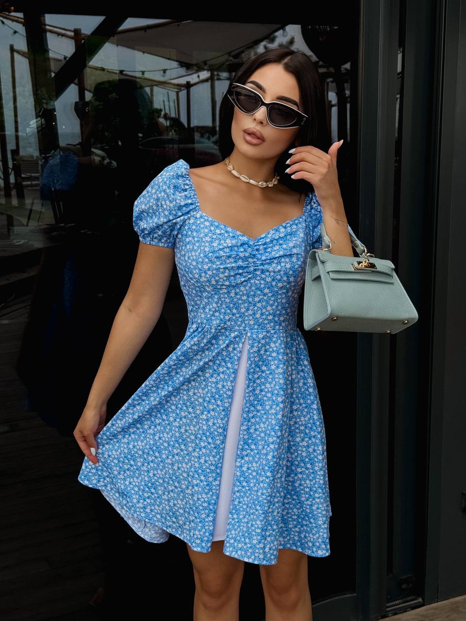 Літня сукня міні блакитного кольору 33661