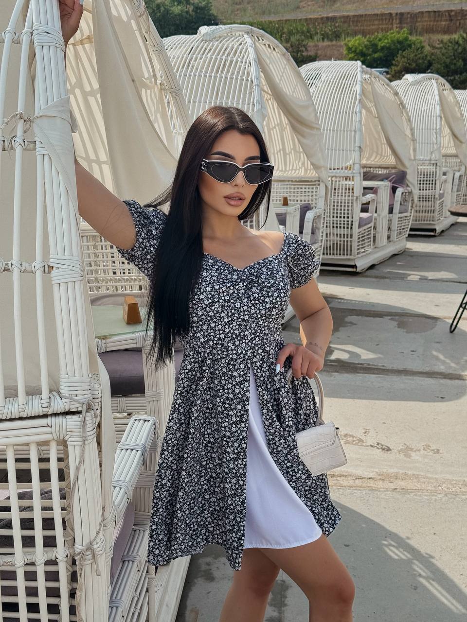 Летнее платье мини черного цвета 33663