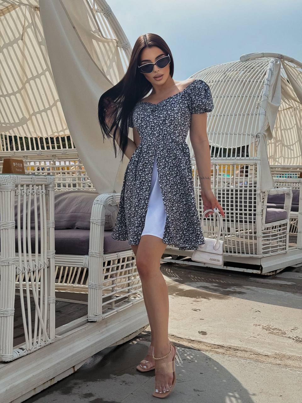 Летнее платье мини черного цвета 33663