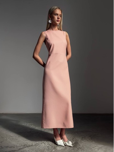 Льняна сукня максі пудрового кольору 33978