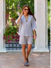 Льняний костюм з шортами у смужку блакитного кольору 33713