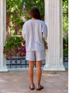 Льняний костюм з шортами у смужку блакитного кольору 33713