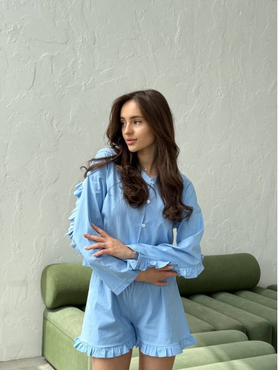 Льняний костюм 2-ка шорти+сорочка блакитного кольору 28214