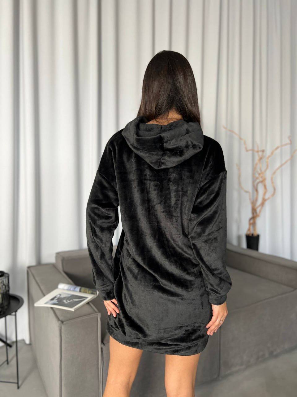 Махрова сукня-туніка чорного кольору 29382