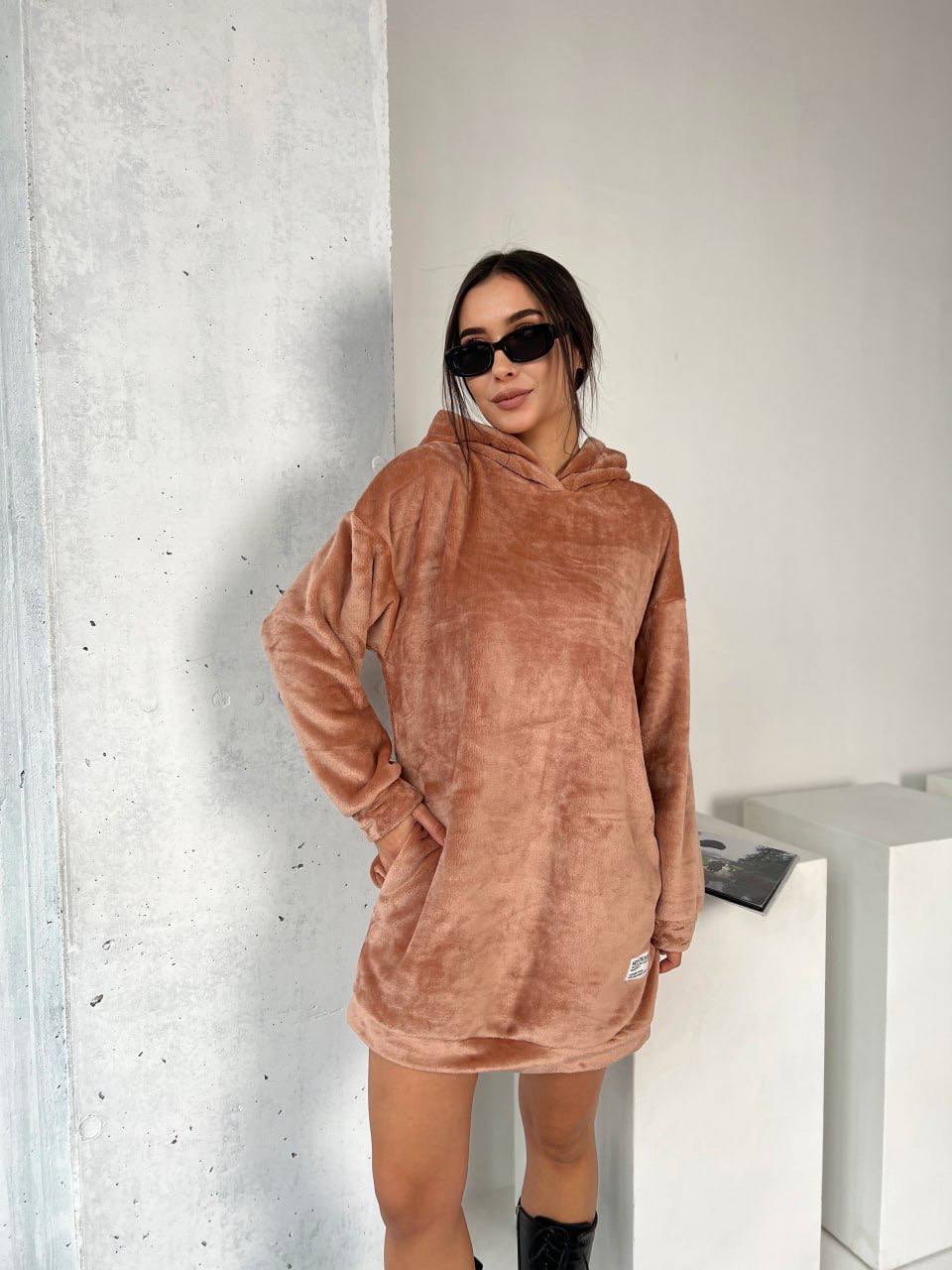 Махрова сукня-туніка кавового кольору 29383