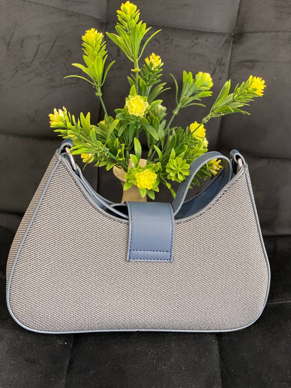 Маленька жіноча сумка-багет із еко-шкіри синього кольору 32079