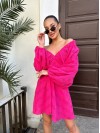 Муслиновое платье мини с рукавом малинового цвета 32902