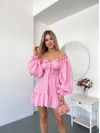 Муслиновое платье мини с рукавом розового цвета 32823