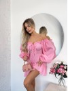 Муслиновое платье мини с рукавом розового цвета 32823