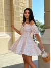 Муслінове плаття міні в малинову квітку молочного кольору 31694