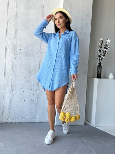 Муслиновое платье-рубашка голубого цвета 32814