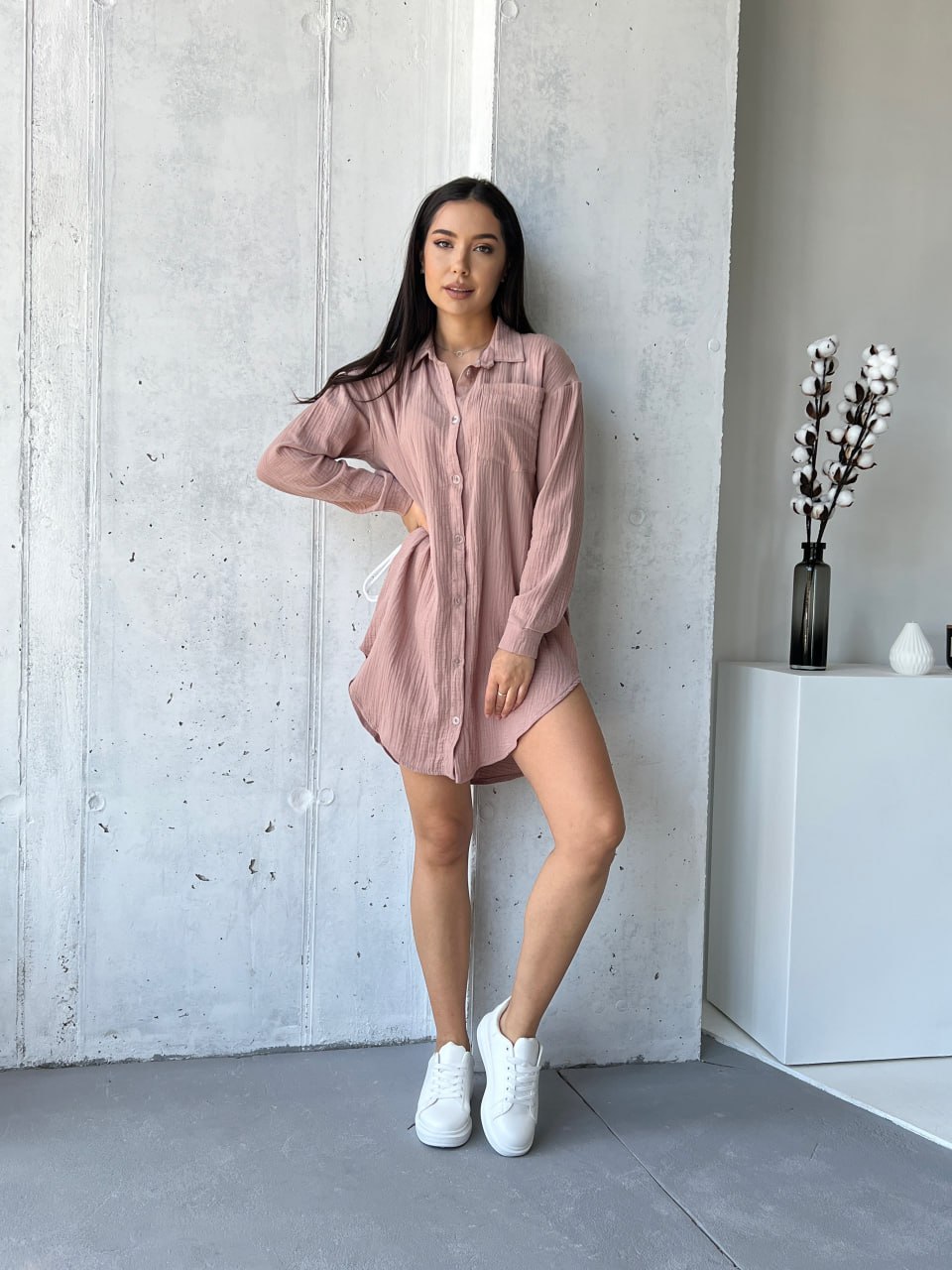 Муслиновое платье-рубашка кофейного цвета 32816